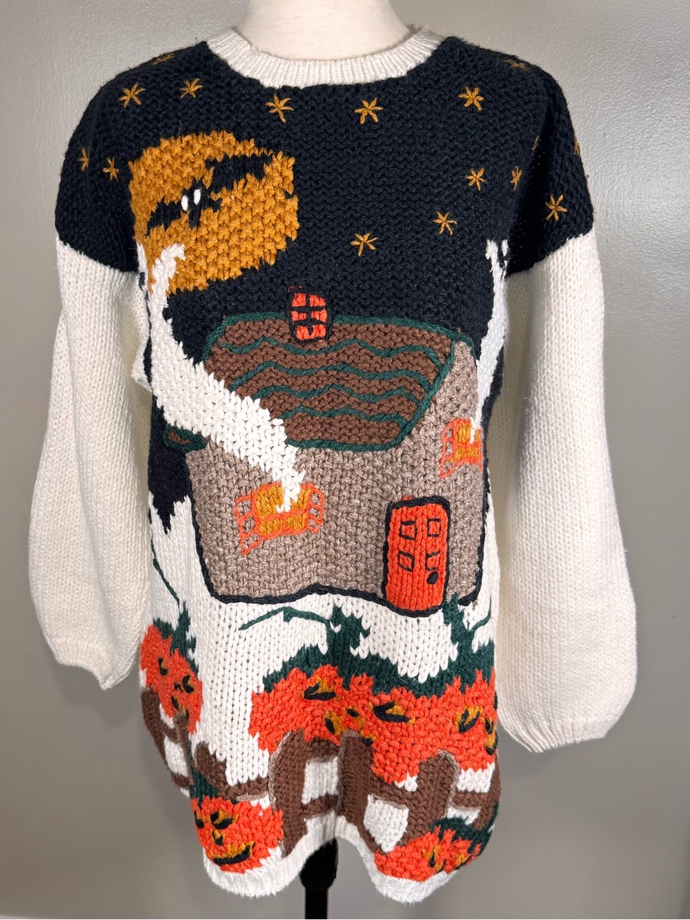 Vintage Casual Corner Hand Knit Pumpkin Halloween Ghosts Teacher Sweater Sz S